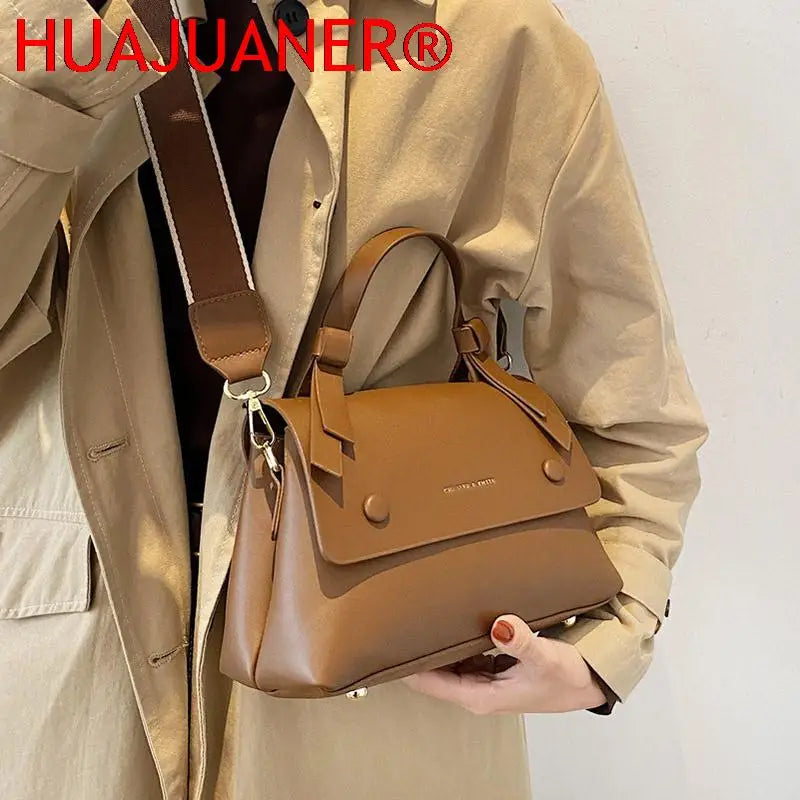 Women's PU Leather Crossbody Bag Wide Strap Shoulder Bags