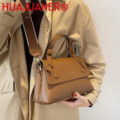 Women's PU Leather Crossbody Bag Wide Strap Shoulder Bags