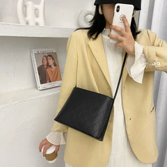 Plaid PU Leather Bucket Bag for Women, Small Square Messenger Handbag