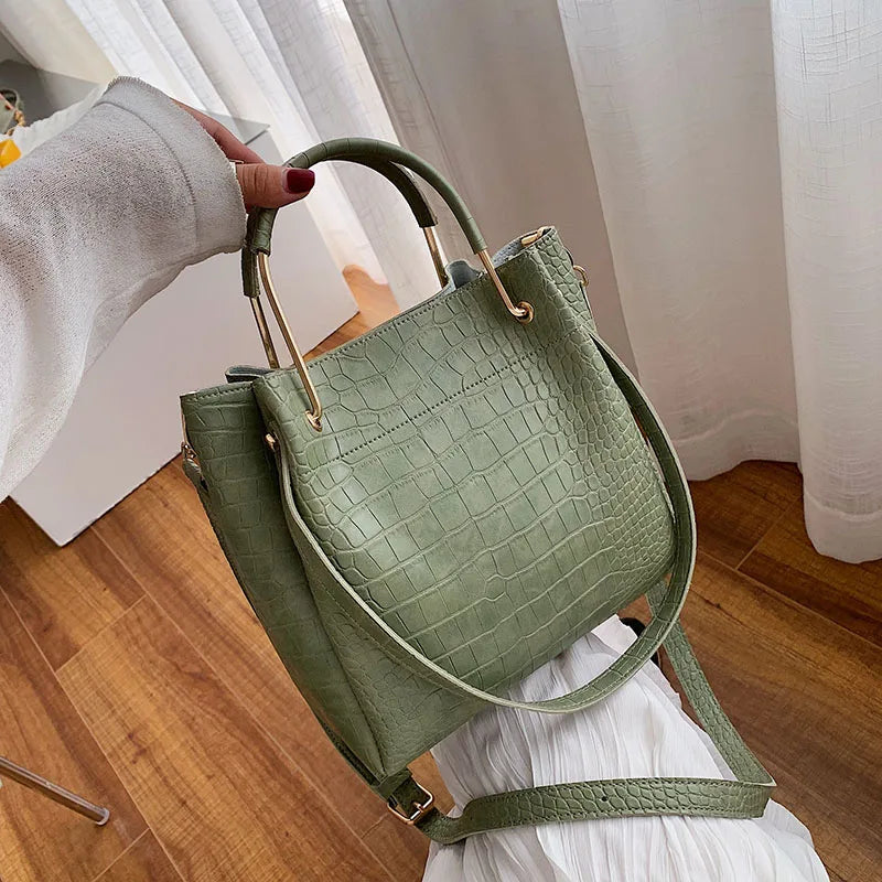 Bucket Bag Large Capacity PU Shoulder Messenger Bag Lady Handbag