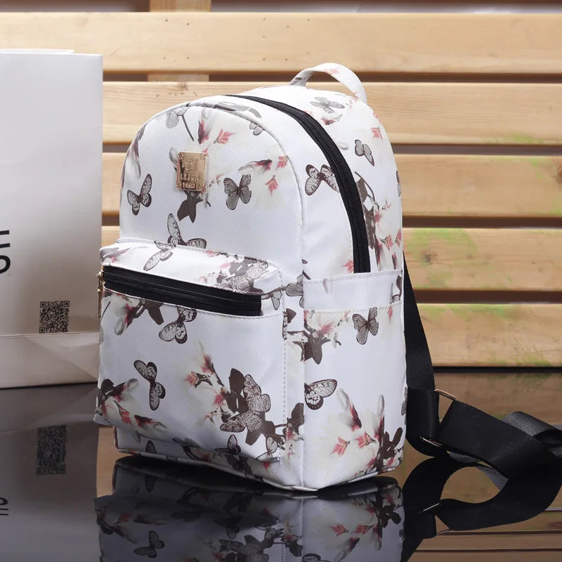 Butterfly Flower Children's Backpack Floral Pattern PU Leather Leisure Backpack