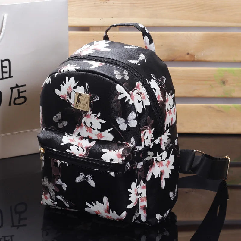 Butterfly Flower Children's Backpack Floral Pattern PU Leather Leisure Backpack
