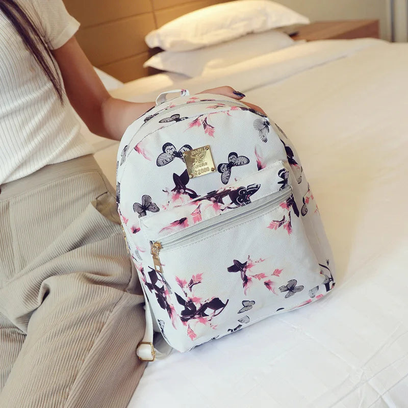 Butterfly Flower Children's Backpack Floral Pattern PU Leather Leisure Backpack