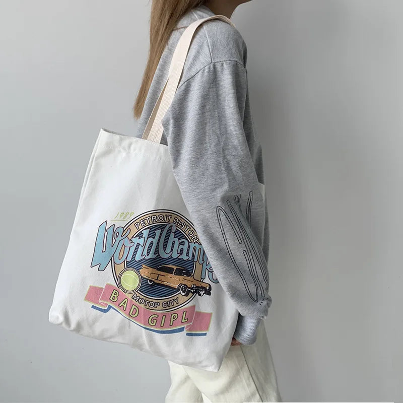 Canvas Shoulder Bag Women Ulzzang Harajuku Shopper Tote High Capacity