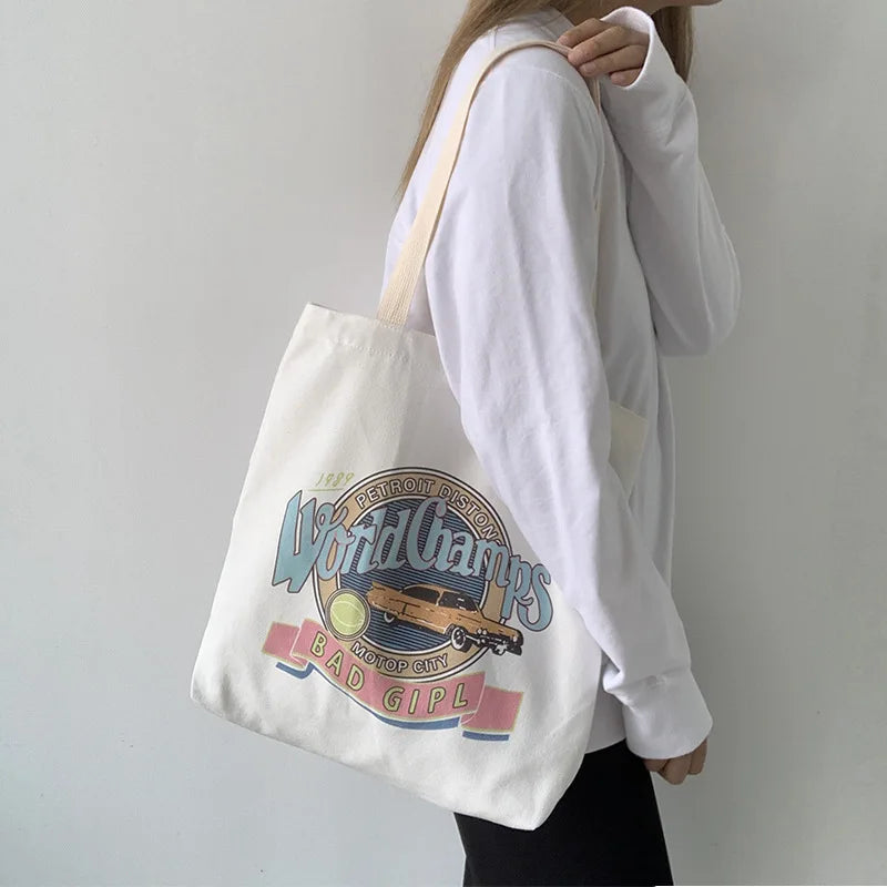 Canvas Shoulder Bag Women Ulzzang Harajuku Shopper Tote High Capacity