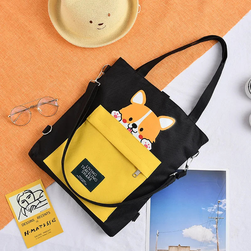 Canvas Messenger Shoulder Handbag Dog Schoolbag Backpack