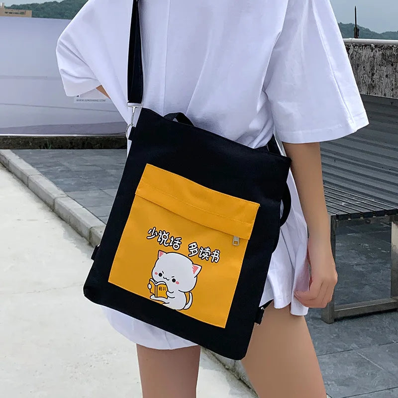 Canvas Messenger Shoulder Handbag Dog Schoolbag Backpack