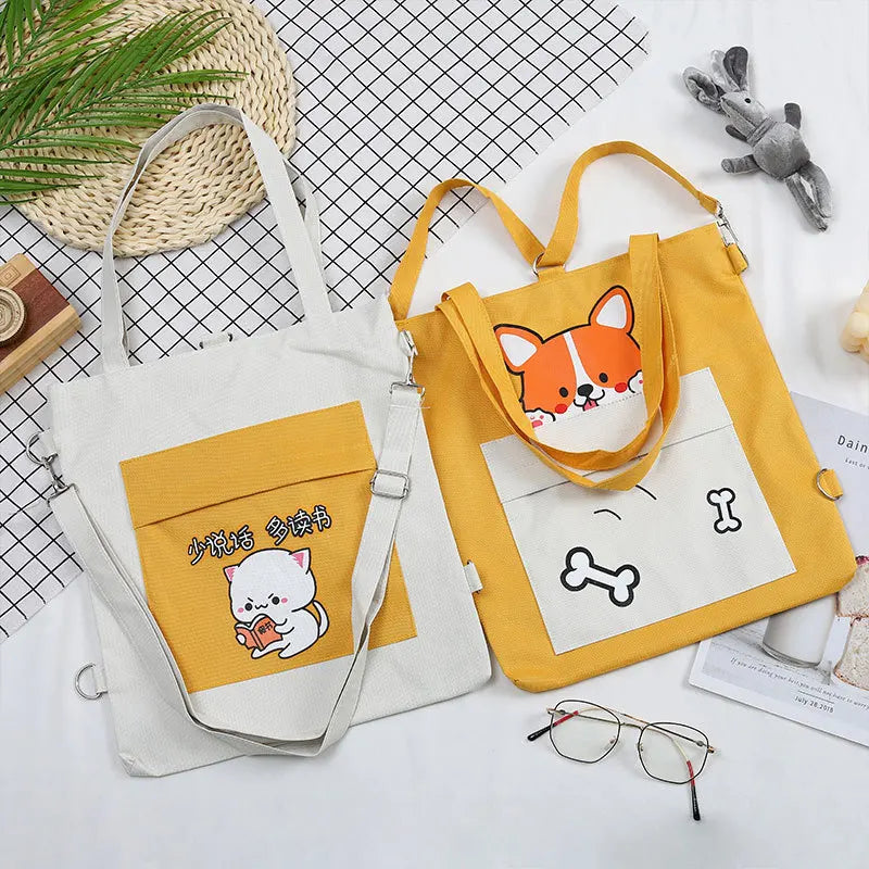 Canvas Messenger Shoulder Handbag Dog Schoolbag Backpack