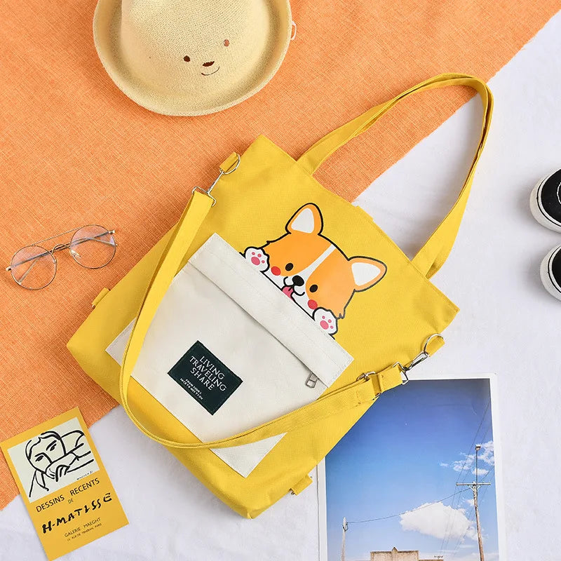 Canvas Messenger Shoulder Handbag Dog Schoolbag Backpack