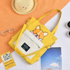 Canvas Messenger Shoulder Handbag Dog Schoolbag Backpack