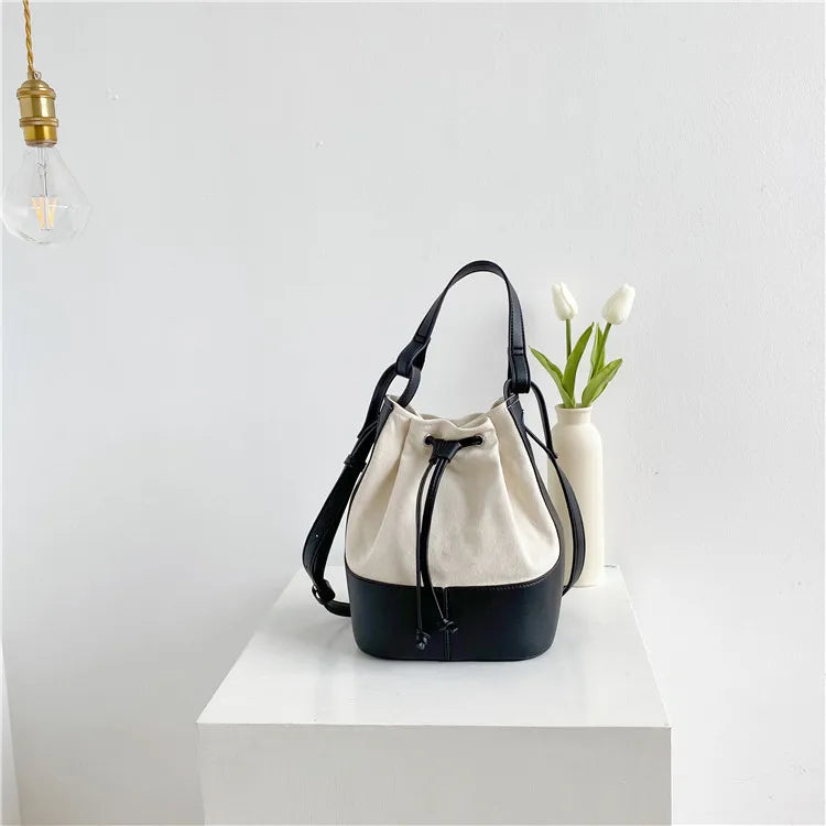 Canvas Bucket Shoulder Bag Tote Handbag Patchwork Crossbody Bags