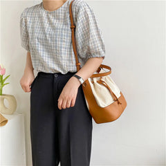 Canvas Bucket Shoulder Bag Tote Handbag Patchwork Crossbody Bags