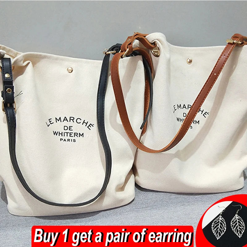 Large Capacity Canvas Tote Bag Shoulder Handbag Shopping Messenger Wallet