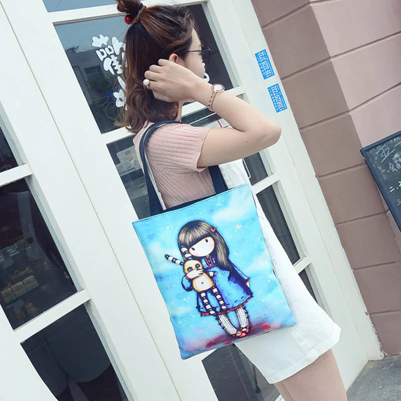 Casual Cartoon Printing Women Handbag Female High Durable Canvas Shoulder Bag