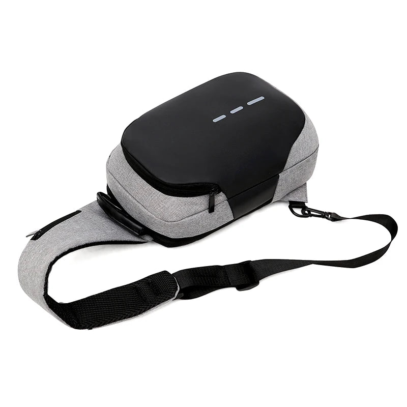 Men's Casual Nylon Chest Bag USB Charging Anti-Theft Waterproof
