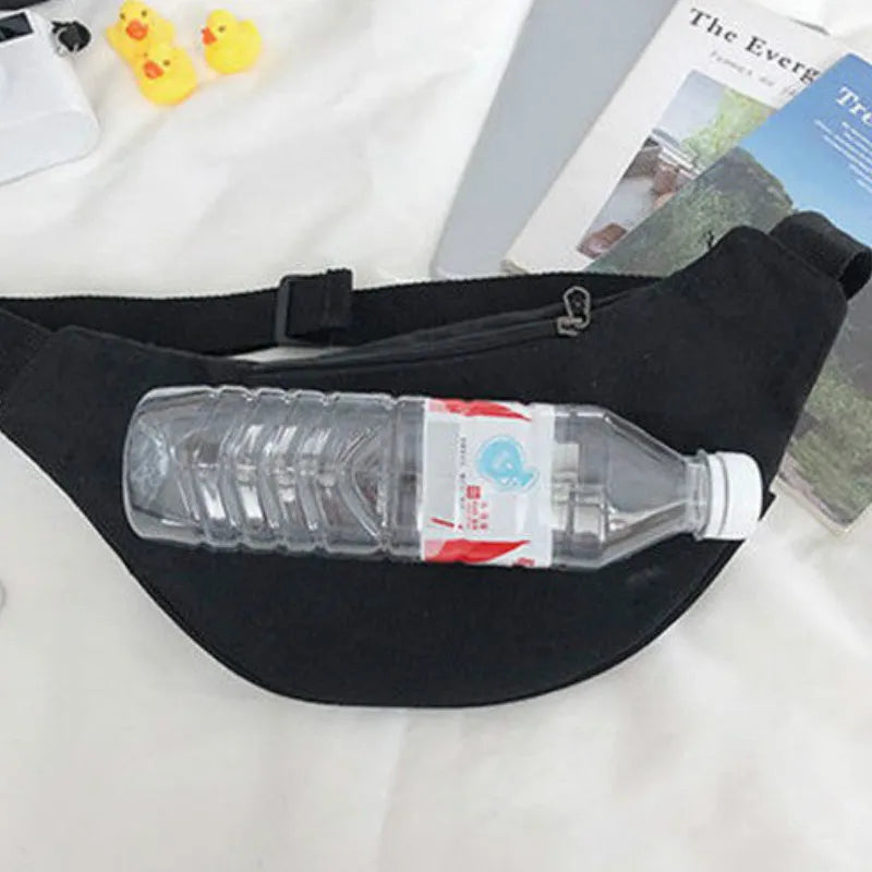 Canvas Waist Bag Women Fanny Pack with Brooch Zipper Cross Body Pouch