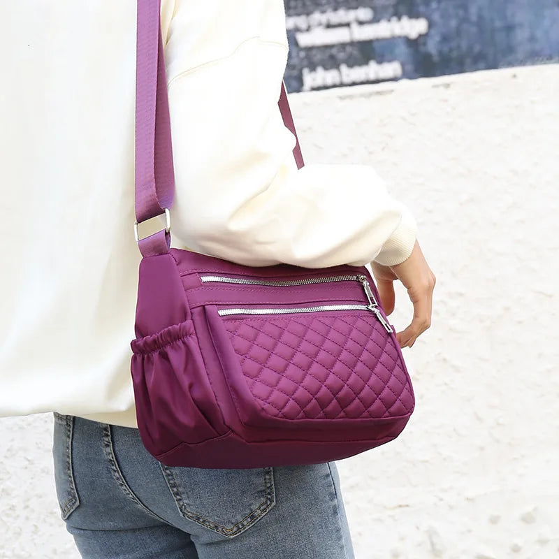 Women's Waterproof Nylon Crossbody Bag Plaid Shoulder Messenger Bags
