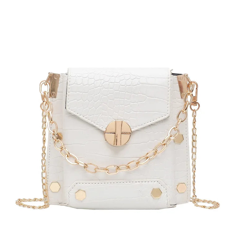 Chain Lady Small Square Bag Solid PU Leather Crossbody Bag For Women
