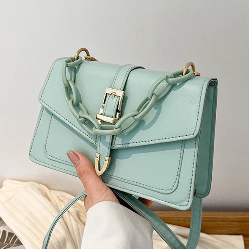 Women Chain Flap Square Bags PU Leather Shoulder Messenger Bags