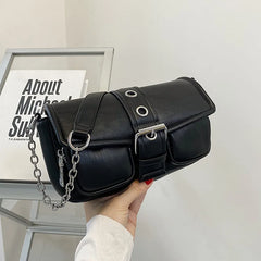Soft Leather Chain Rivet Shoulder Bag for Women