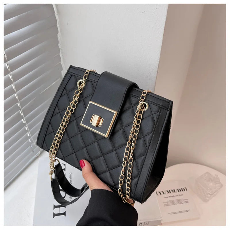 Vintage PU Leather Shoulder Bag with Chains for Women