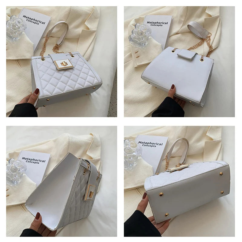 Vintage PU Leather Shoulder Bag with Chains for Women