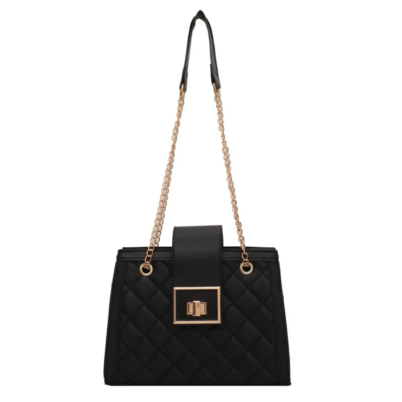 Vintage PU Leather Shoulder Bag with Chains for Women