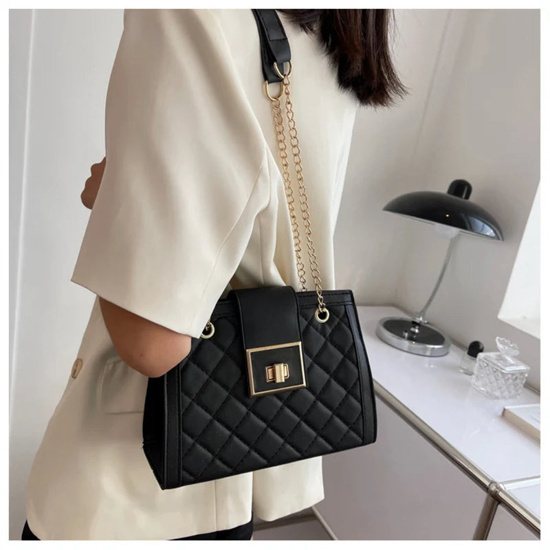 Vintage PU Leather Shoulder Bag with Chains for Women