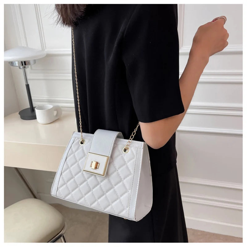 Vintage PU Leather Shoulder Bag with Chains for Women