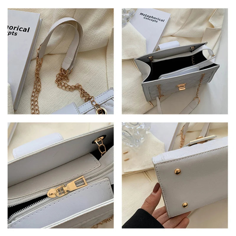 Vintage PU Leather Shoulder Bag with Chains for Women