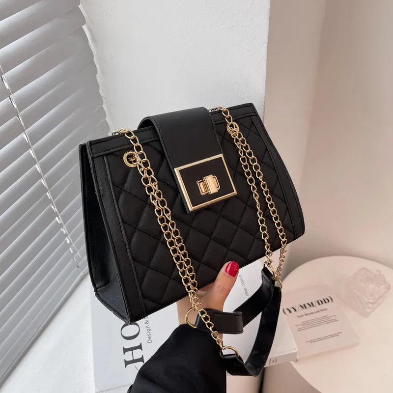 Vintage PU Leather Shoulder Bag with Chains for Women