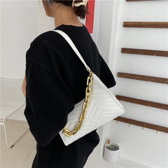 Embossed PU Leather Chain Shoulder Bag Textured Shopping Bag Zipper