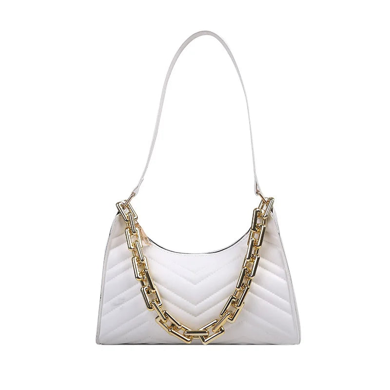Embossed PU Leather Chain Shoulder Bag Zipper Texture Shopping Underarm Bag