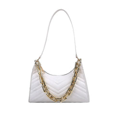 Embossed PU Leather Chain Shoulder Bag Textured Shopping Bag Zipper