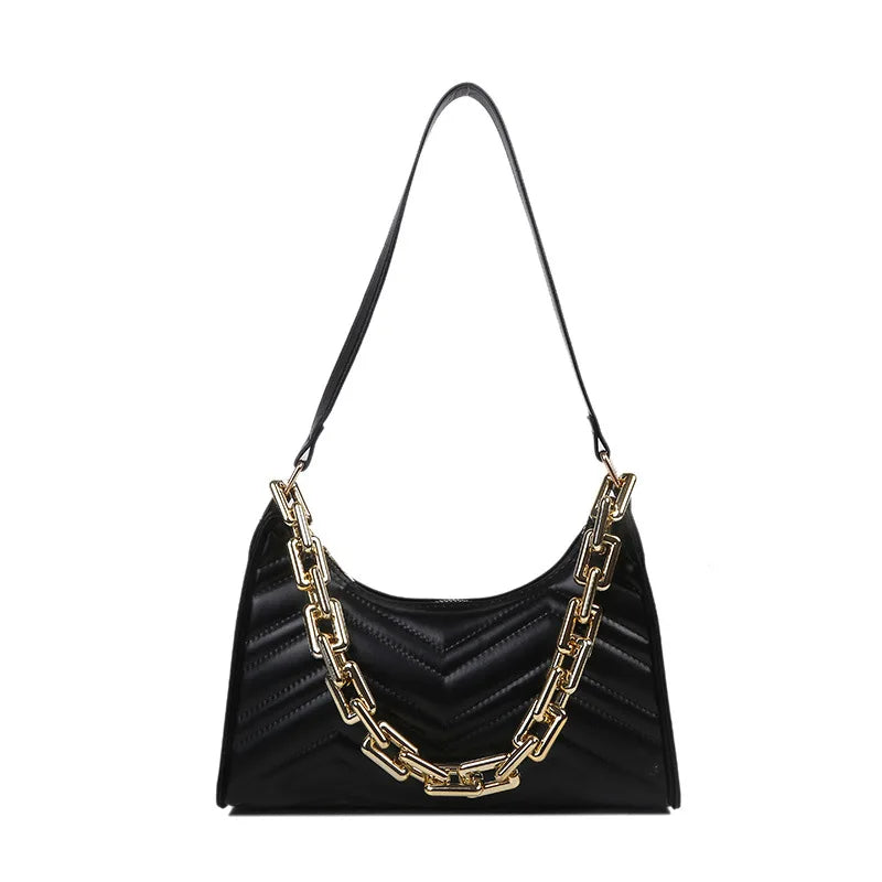 Embossed PU Leather Chain Shoulder Bag Zipper Underarm