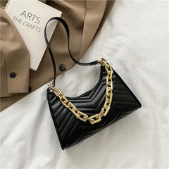 Embossed PU Leather Chain Shoulder Bag Zipper Underarm