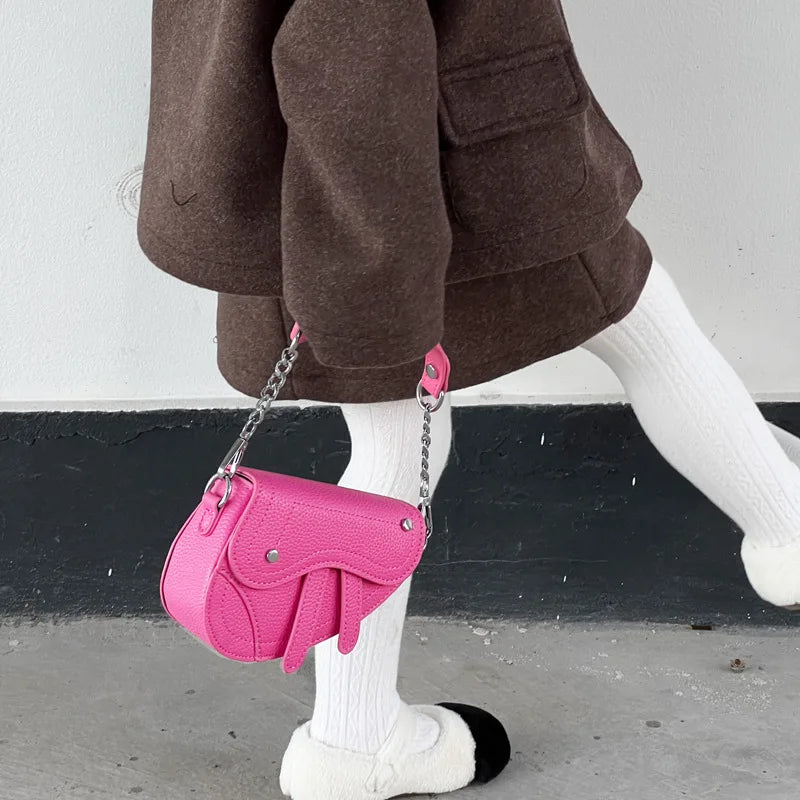 Girls Retro Rivet Saddle Bag Kids Shoulder Handbag