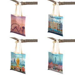City Map London York Paris Spain Shopper Bags Tote Lady Handbag