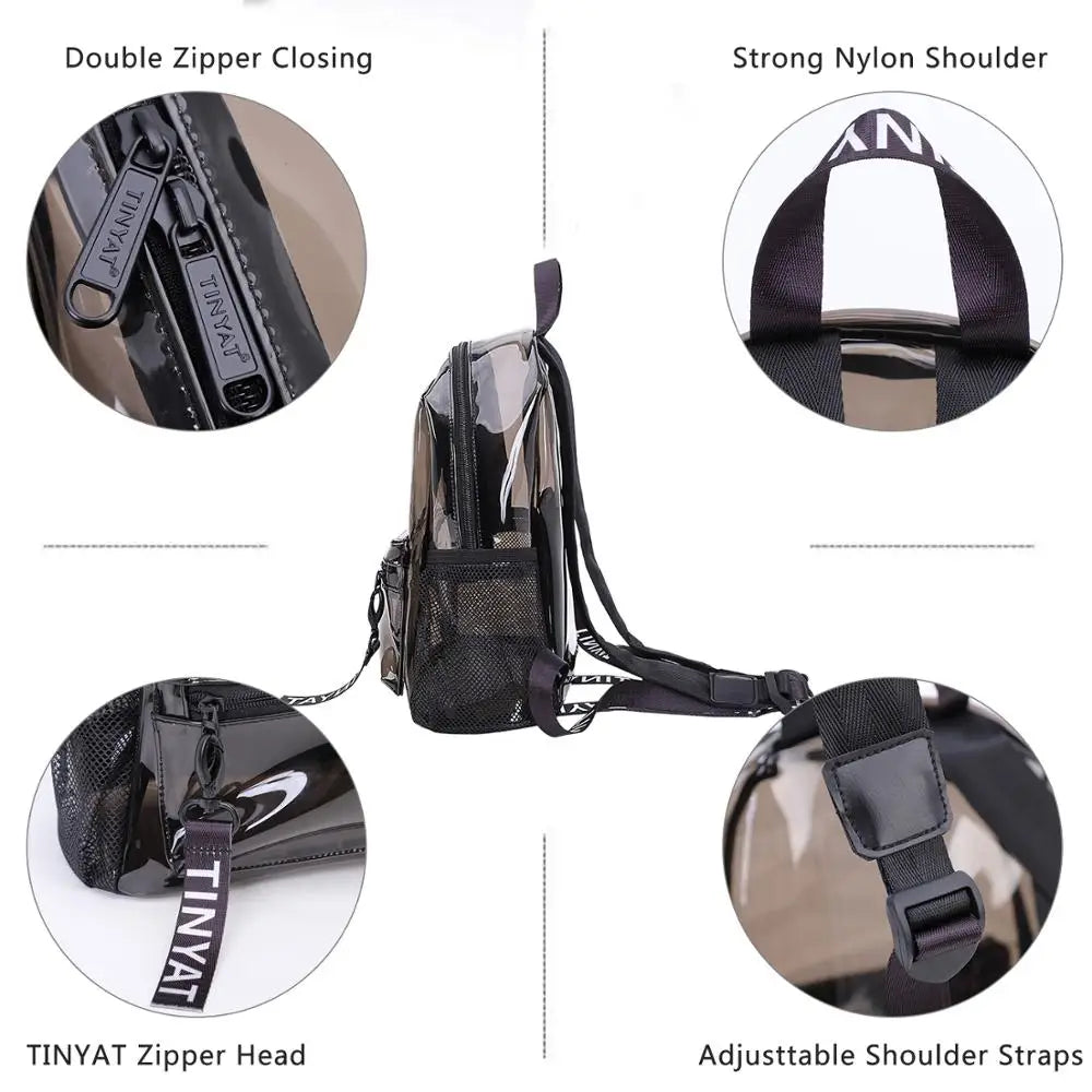 Clear PVC Women Backpack Transparent Solid Backpack Travel School Bag