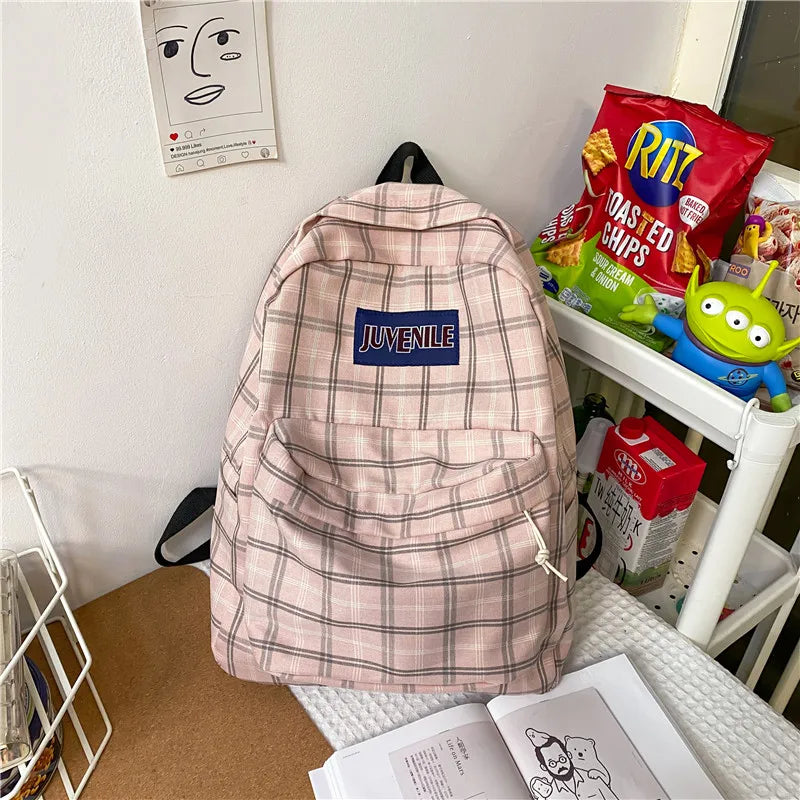 Plaid Women Backpack Casual School Bag Teen Girl Travel Rucksack