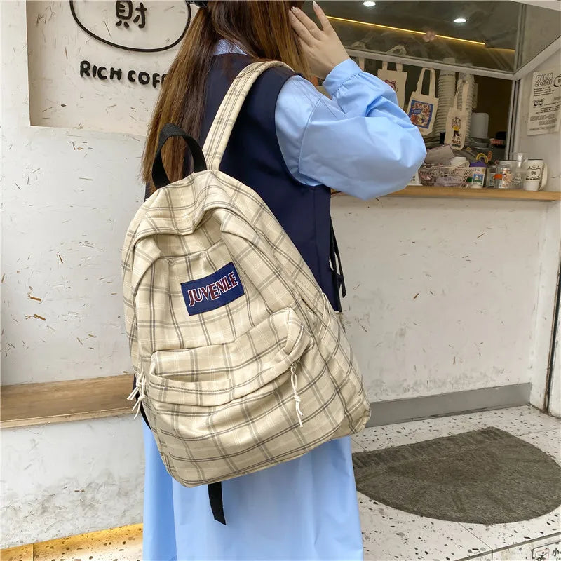 Plaid Women Backpack Casual School Bag Teen Girl Travel Rucksack