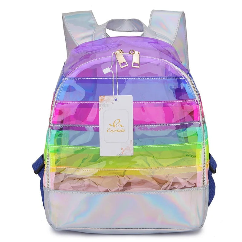 Striped Laser Plastic Travel Bag School Bag Backpack Purse for Women