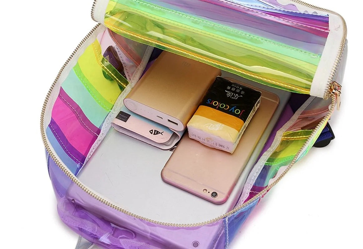 Striped Laser Plastic Travel Bag School Bag Backpack Purse for Women