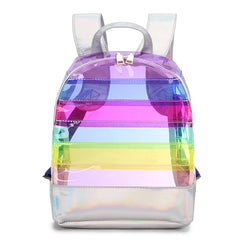 Striped Laser Plastic Travel Bag School Bag Backpack Purse for Women