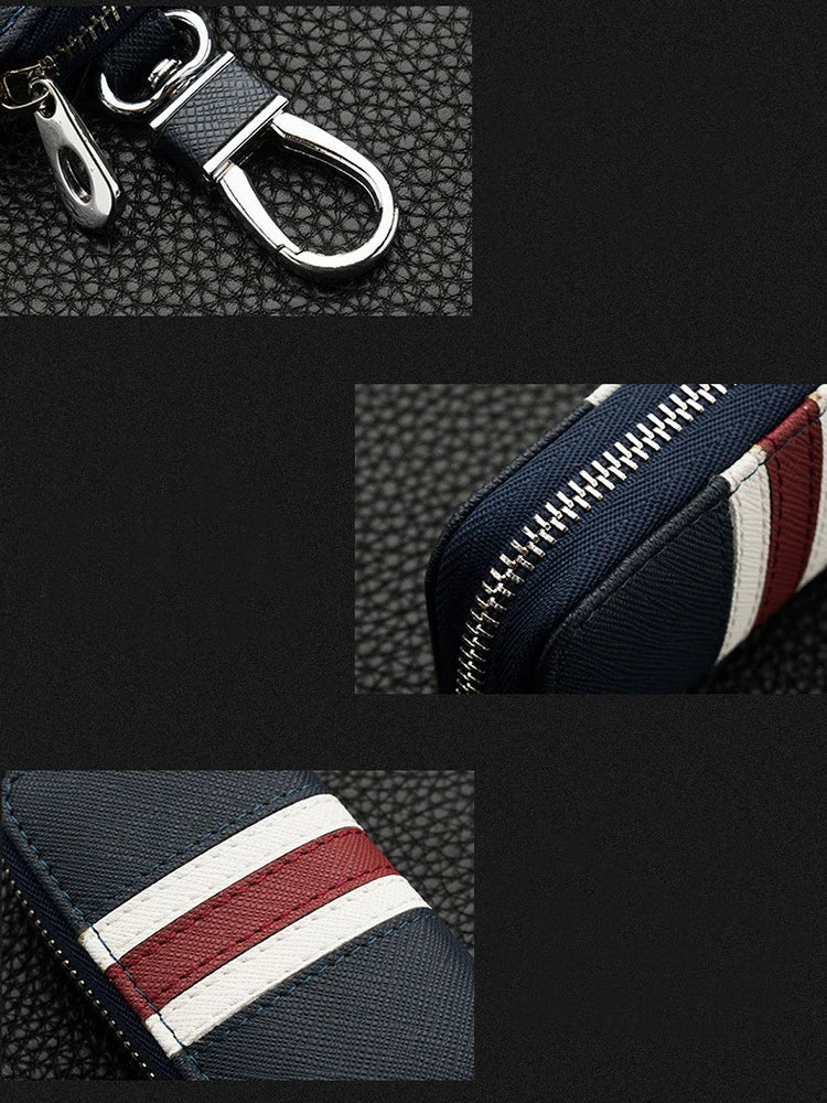 Stripes Leather Key Bag Key Case Universal Key Wallet Mini Zipper Purse