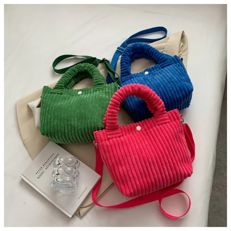 Women's Corduroy Bucket Bag Shoulder Purse