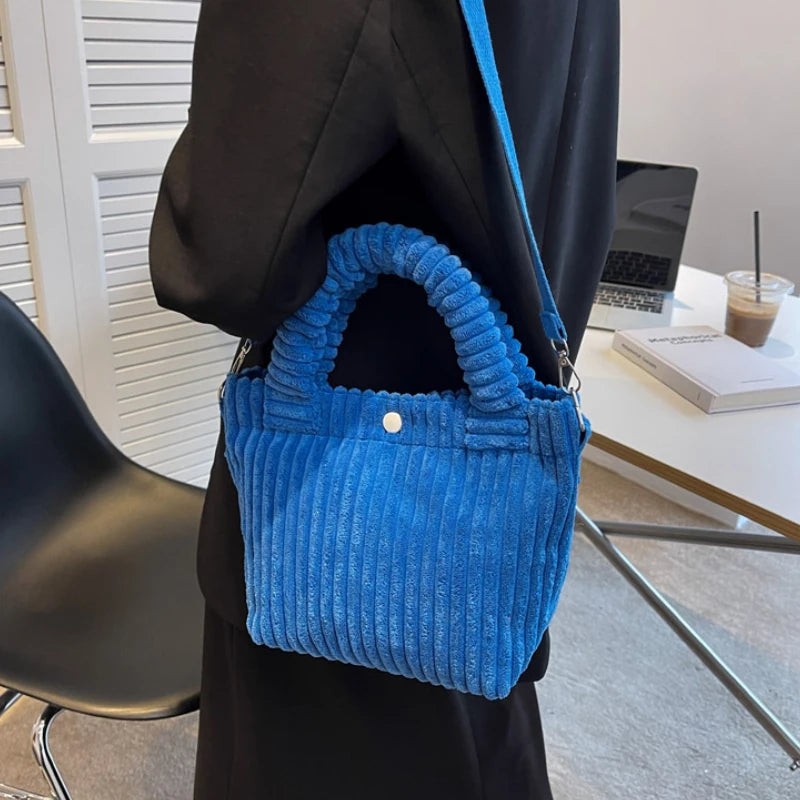 Corduroy Women's Shoulder Bag Nylon Button Crossbody Bucket Bag