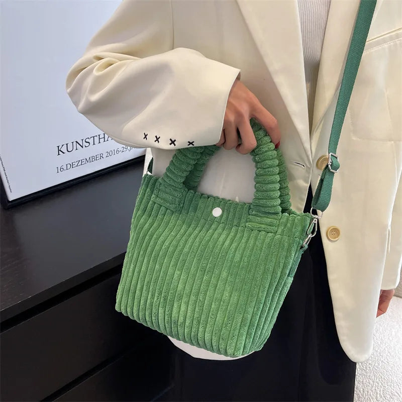 Corduroy Women's Shoulder Bag Nylon Button Crossbody Bucket Bag
