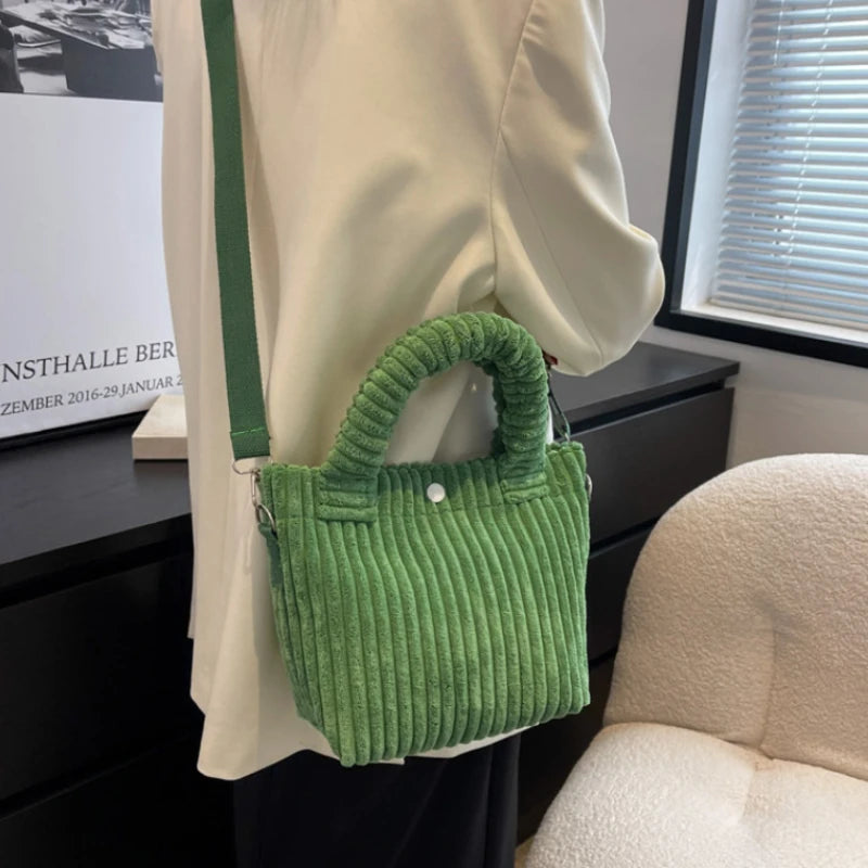 Women's Corduroy Bucket Bag Handbag Purse Crossbody