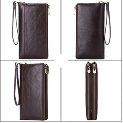 Cowhide Men Clutch Wallets Leather Long Purses Business Large Capacity Wallet